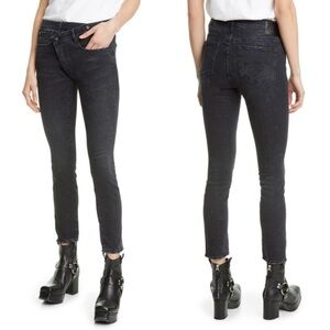R13‎ Cross Over Skinny Jeans Black Marble Denim Size 28 Italy Stretch High Rise